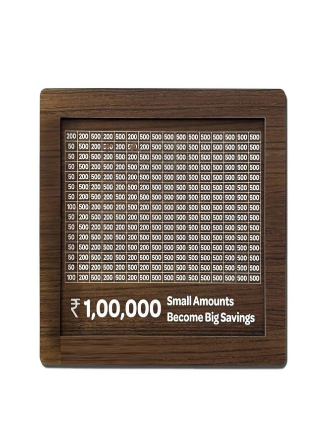 NOMAZO Wooden Money Saving Box ₹1,00,000 Target Piggy Bank with Goal Tracker Smart Cash & Coin Vault for Kids & Adults Personal Finance Saving Challenge Box - Image 1